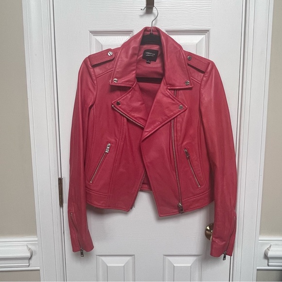 LaMarque Donna Hot Pink Iconic Leather Biker Jacket Women’s Size Small - Picture 10 of 11